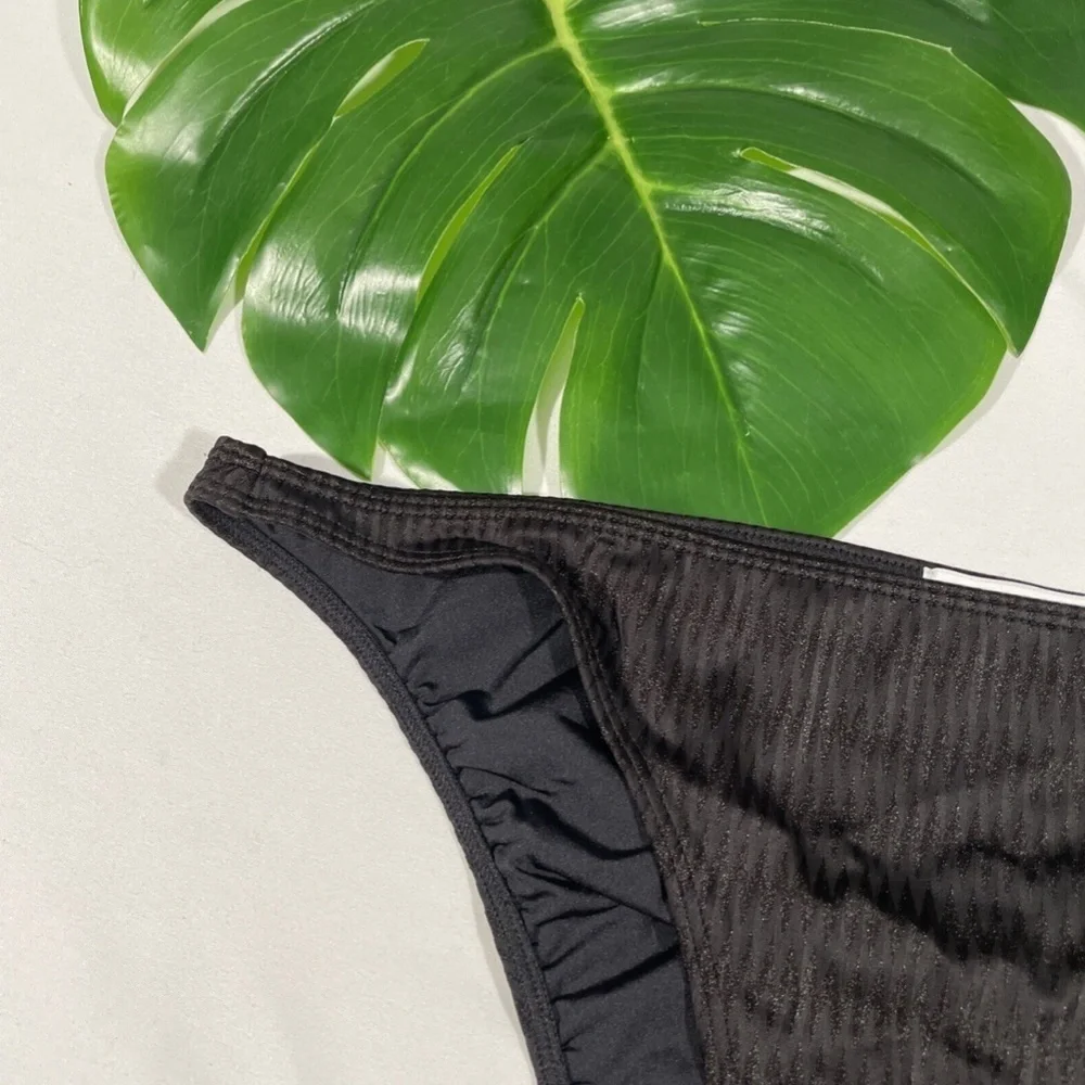 NEW Onia‎ [ Large ] Ashley Metallic Zigzag Bikini Bottom in Black